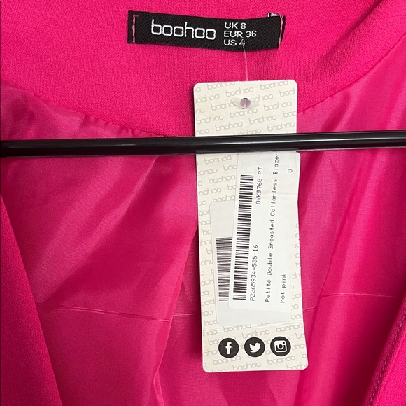Boohoo Hot Pink Double-Breasted Belted Blazer - Picture 2 of 3